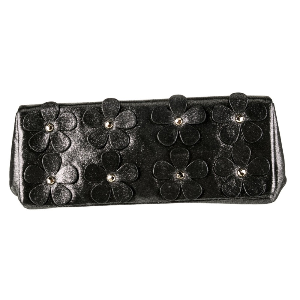 Kate Spade Gray Shimmering Nylon Long Clutch with Floral Embellishments EUC